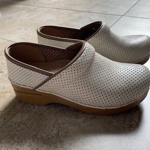 Dansko Perforated Full Grain Off White Leather Clogs